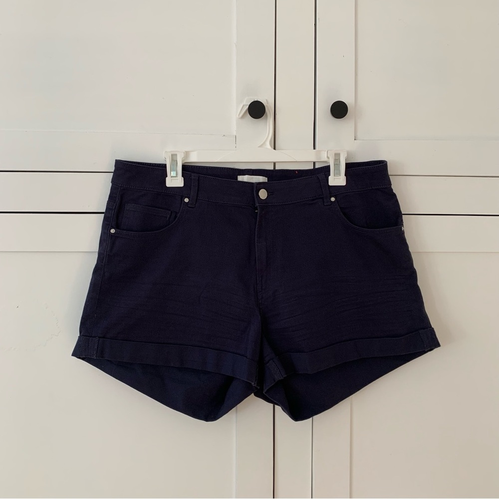 H&M Navy Cotton High Waist Stretch Shorts Size 14